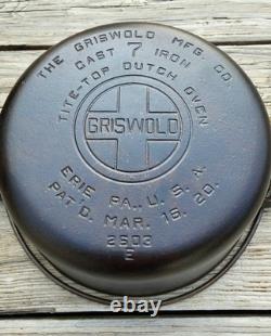 Fait en fonte Griswold #7 Tite Top Cocotte et couvercle RÉTABLI COMPLÈTEMENT