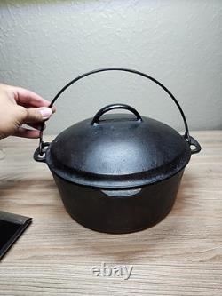 Fait en fonte vintage Wagner (non marqué) cocotte en fonte #8 avec couvercle, picots de goutte et rainures