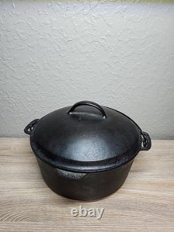 Fait en fonte vintage Wagner (non marqué) cocotte en fonte #8 avec couvercle, picots de goutte et rainures
