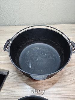 Fait en fonte vintage Wagner (non marqué) cocotte en fonte #8 avec couvercle, picots de goutte et rainures
