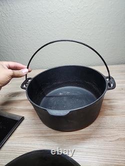 Fait en fonte vintage Wagner (non marqué) cocotte en fonte #8 avec couvercle, picots de goutte et rainures