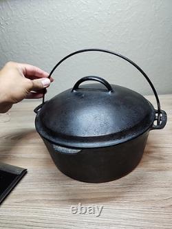 Fait en fonte vintage Wagner (non marqué) cocotte en fonte #8 avec couvercle, picots de goutte et rainures