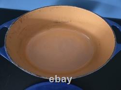 Fait main Cousance / Le Creuset France Faitout en fonte émaillée bleue #28 avec couvercle