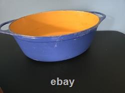 Fait main Cousance / Le Creuset France Faitout en fonte émaillée bleue #28 avec couvercle