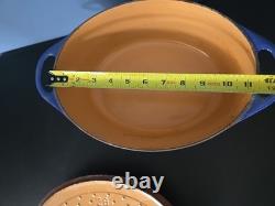 Fait main Cousance / Le Creuset France Faitout en fonte émaillée bleue #28 avec couvercle