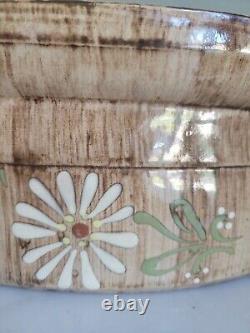 Fait main en grès vintage fait en France, cocotte en fonte avec couvercle, design floral peint à la main, marron 4