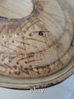 Fait main en grès vintage fait en France, cocotte en fonte avec couvercle, design floral peint à la main, marron 4