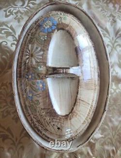 Fait main en grès vintage fait en France, cocotte en fonte avec couvercle, design floral peint à la main, marron 4