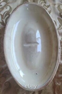 Fait main en grès vintage fait en France, cocotte en fonte avec couvercle, design floral peint à la main, marron 4