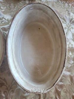 Fait main en grès vintage fait en France, cocotte en fonte avec couvercle, design floral peint à la main, marron 4