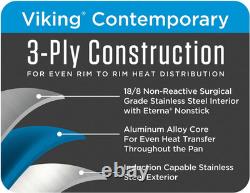 Faitout en acier inoxydable de 5,2 Qt avec couvercle en verre, compatible induction et lave-vaisselle.