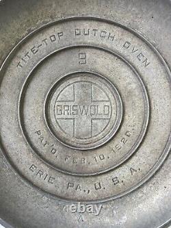 Faitout en aluminium coulé Griswold #9 A466 + Couvercle A466C Assis à plat! 1920