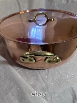 Faitout en cuivre vintage, 12 1/2 pouces de diamètre, 5 pouces de profondeur, poignées en laiton