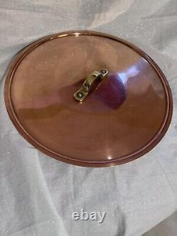 Faitout en cuivre vintage, 12 1/2 pouces de diamètre, 5 pouces de profondeur, poignées en laiton
