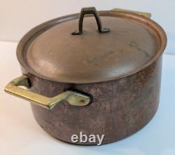 Faitout en cuivre vintage des années 1960 avec poignées et couvercle, 3Qt. Ustensiles de cuisine en cuivre