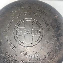 Faitout en fonte Tite-Top Griswold # 9 antique avec couvercle et trivet