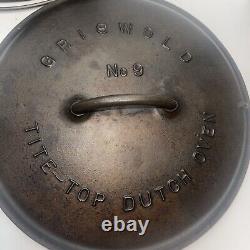 Faitout en fonte Tite-Top Griswold # 9 antique avec couvercle et trivet
