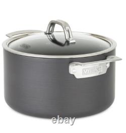 Faitout en fonte anodisée dure antiadhésive Viking de 6 quarts avec couvercle en verre NWOB