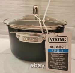 Faitout en fonte anodisée dure antiadhésive Viking de 6 quarts avec couvercle en verre NWOB