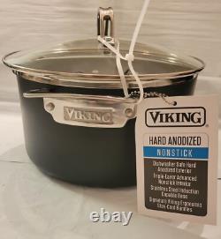 Faitout en fonte anodisée dure antiadhésive Viking de 6 quarts avec couvercle en verre NWOB
