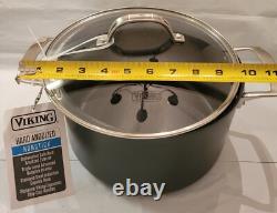 Faitout en fonte anodisée dure antiadhésive Viking de 6 quarts avec couvercle en verre NWOB