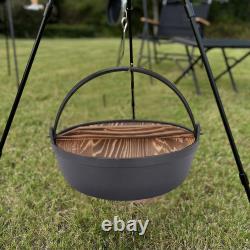 Faitout en fonte avec couvercle en bois, pot de camping multifonctionnel pour l'extérieur