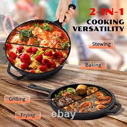 Faitout en fonte avec couvercle poêle à double usage pour four, induction, électrique, grill