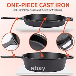 Faitout en fonte avec couvercle poêle à double usage pour four, induction, électrique, grill