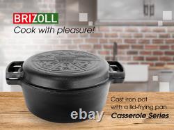 Faitout en fonte avec couvercle poêle, casserole de cuisson 6L