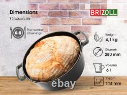 Faitout en fonte avec couvercle poêle, casserole de cuisson 6L