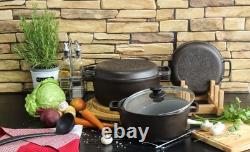 Faitout en fonte avec couvercle poêle, casserole de cuisson 6L