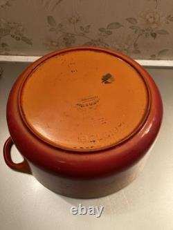 Faitout en fonte émaillée Descoware Belgique Vintage Orange Flamme avec couvercle