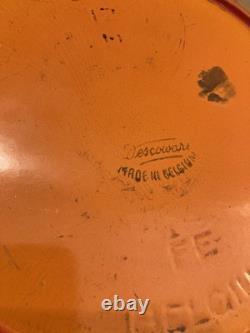 Faitout en fonte émaillée Descoware Belgique Vintage Orange Flamme avec couvercle