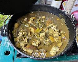 Faitout en fonte émaillée de 16 quarts avec couvercle, pré-assaisonné, grande casserole pour camping