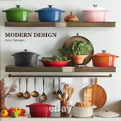 Faitout en fonte émaillée de 5,5QT avec couvercle, livre de recettes et maniques en coton