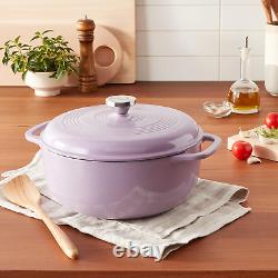 Faitout en fonte émaillée de 6 quarts avec couvercle et poignées doubles, résistant au four jusqu'à