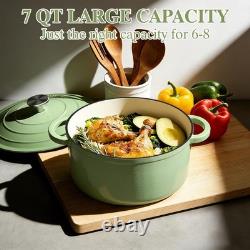Faitout en fonte émaillée de 7Qt avec couvercle vert sauge Umite Chef