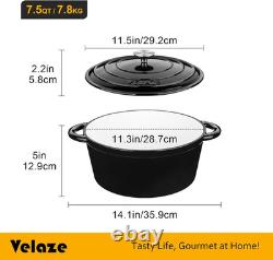 Faitout en fonte émaillée de 7,5 QT avec couvercle, faitout avec poignées doubles