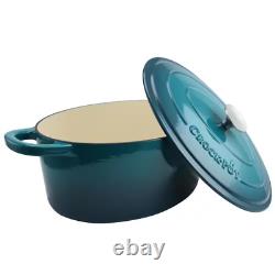 Faitout en fonte émaillée non adhésive oval de 7 Qt. en dégradé de bleu avec couvercle