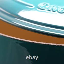Faitout en fonte émaillée non adhésive oval de 7 Qt. en dégradé de bleu avec couvercle
