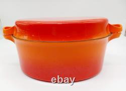 Faitout en fonte émaillée vintage de 5 qt avec couvercle grill rouge/orange style Staub