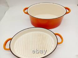 Faitout en fonte émaillée vintage de 5 qt avec couvercle grill rouge/orange style Staub