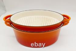 Faitout en fonte émaillée vintage de 5 qt avec couvercle grill rouge/orange style Staub