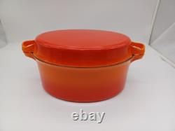 Faitout en fonte émaillée vintage de 5 qt avec couvercle grill rouge/orange style Staub