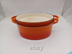 Faitout en fonte émaillée vintage de 5 qt avec couvercle grill rouge/orange style Staub