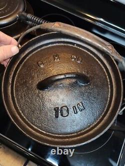 Faitout en fonte néerlandaise antique avec couvercle, pot de 10 pouces avec marque de portail, à trois pattes, des années 1800
