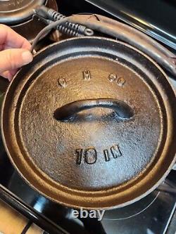 Faitout en fonte néerlandaise antique avec couvercle, pot de 10 pouces avec marque de portail, à trois pattes, des années 1800