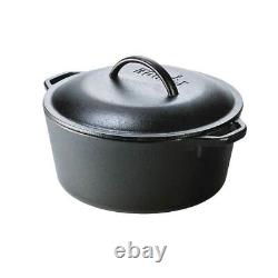 Faitout en fonte noire de 5 quarts avec couvercle pour four, cuisinière, grill ou feu de camp