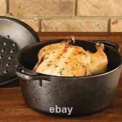 Faitout en fonte noire de 5 quarts avec couvercle pour four, cuisinière, grill ou feu de camp