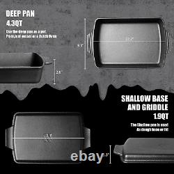 Faitout en fonte pré-assaisonné de 6QT avec couvercle de poêle et ensemble de plaque de cuisson